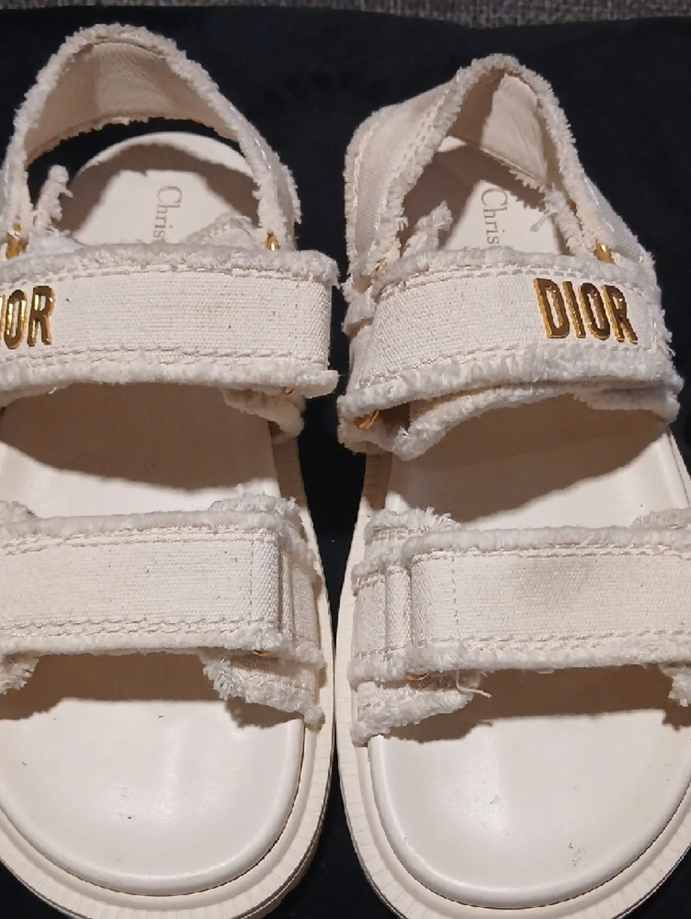 Christian Dior Dioract Sandals – Ivory Canvas – Gold Logo - Picture 12 of 12